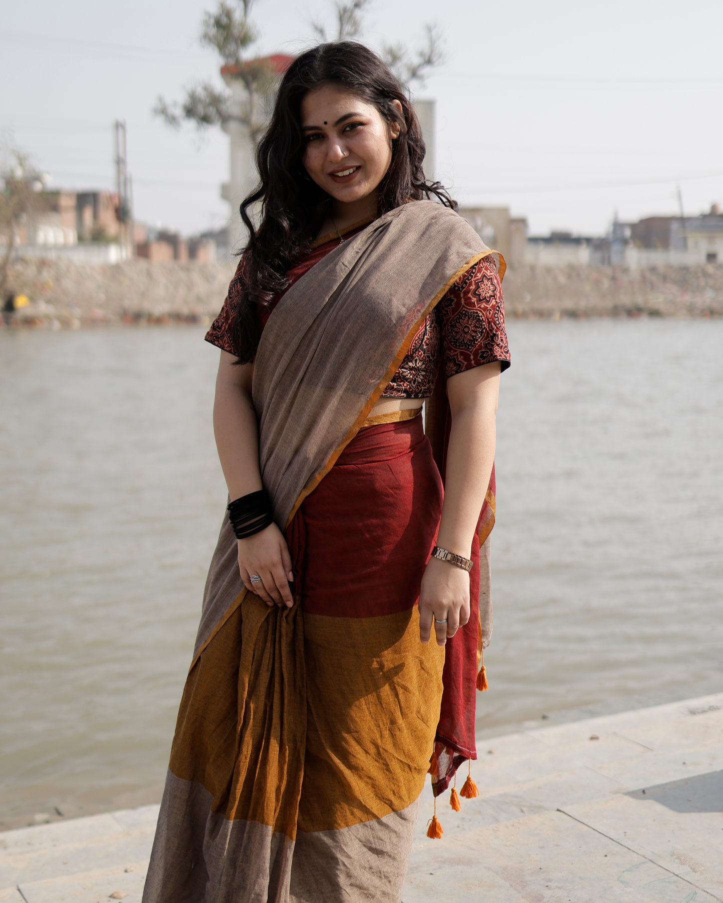 Colour Block Mul Mul Saree