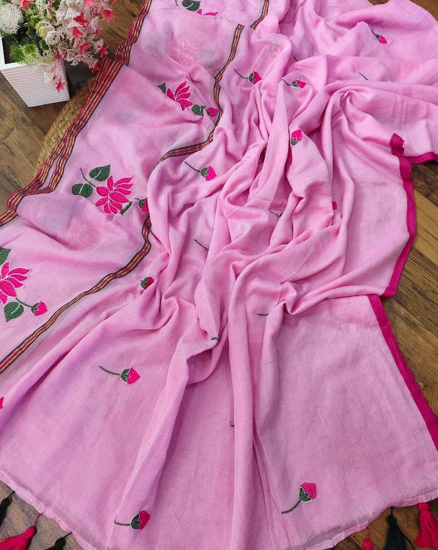 Lotus & Bud Mul Cotton Saree