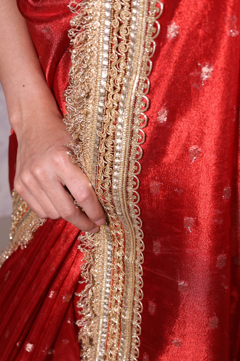 Red Banarasi Tissue Silk Saree With Luxury Lace Border