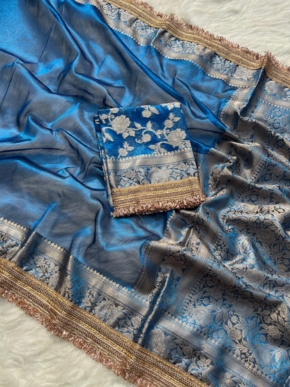 Gulab Border Banarasi Tissue Silk Saree