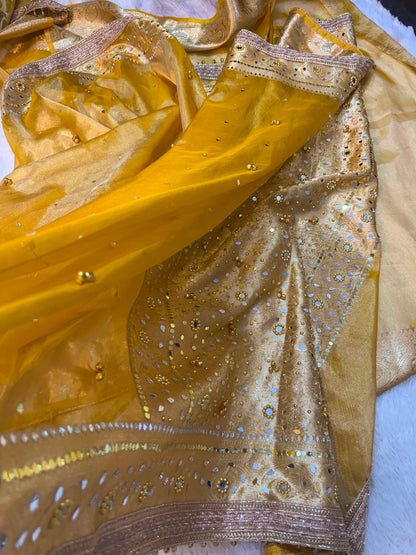 Viral Banarasi Soft Tissue Silk Ghunghroo Saree With Heavy Lace Attached