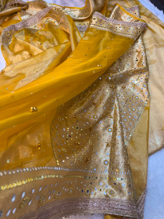 Viral Banarasi Soft Tissue Silk Ghunghroo Saree With Heavy Lace Attached