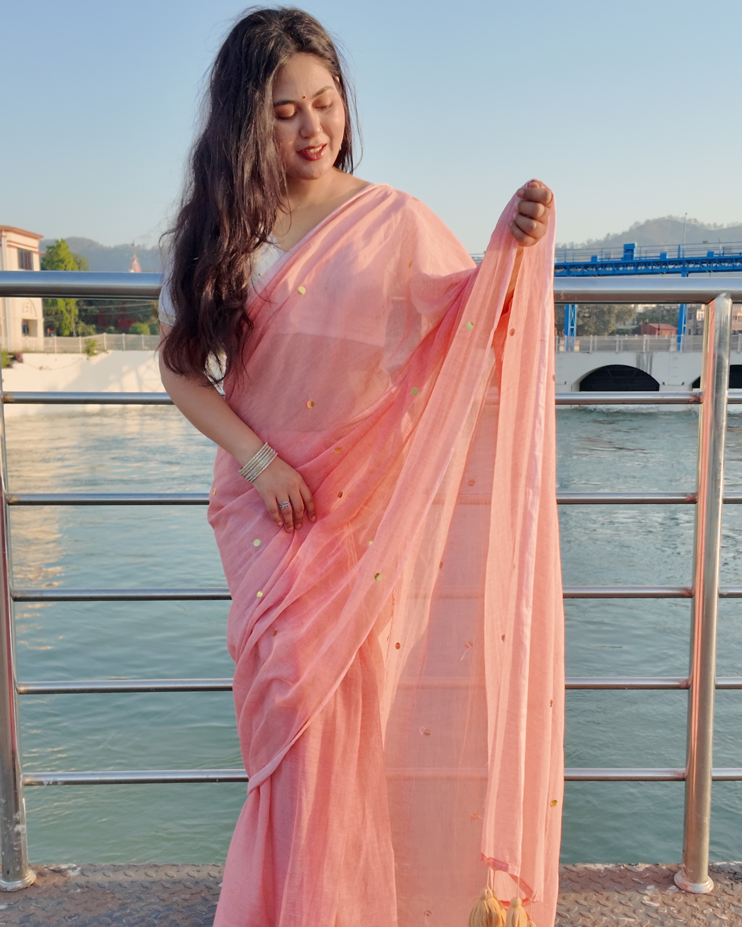 Peach Blossom Mul Cotton Saree