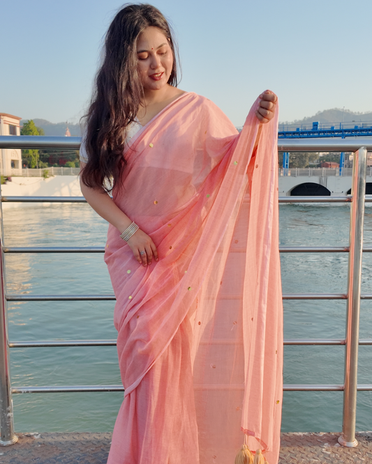 Peach Blossom Mul Cotton Saree