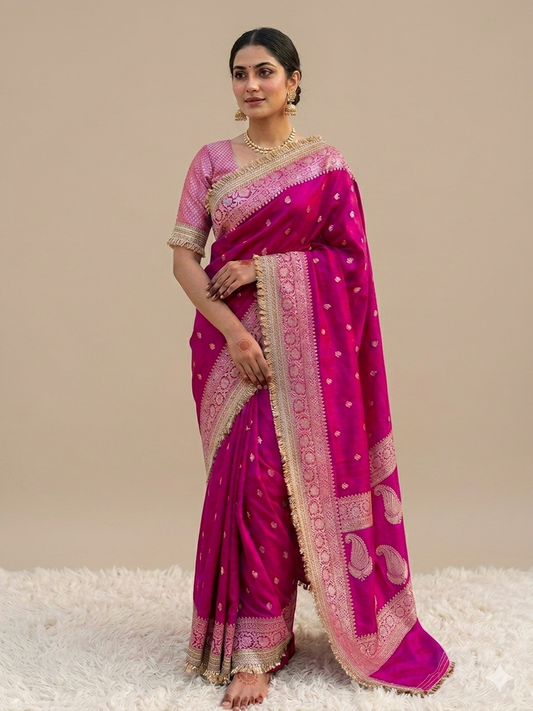 Rose Pink Banarasi Katan Silk Saree