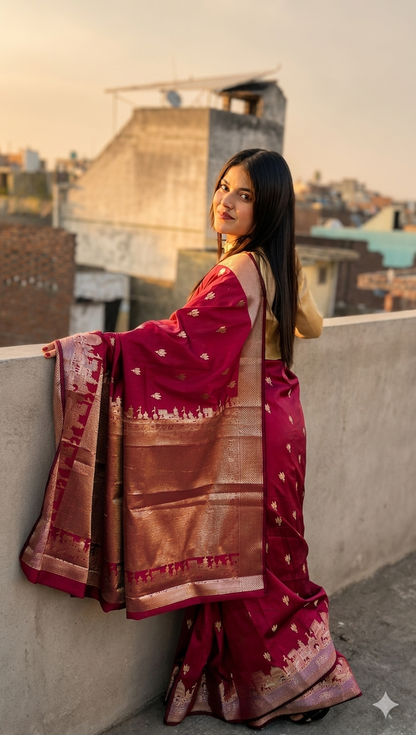 Royal Rani Pink Kashi Ghat Banarasi Silk Saree