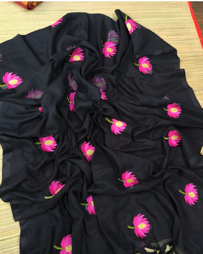 Midnight Bloom Cotton Saree