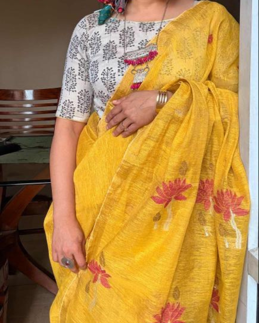 Basanti Kamal Mul Cotton Saree