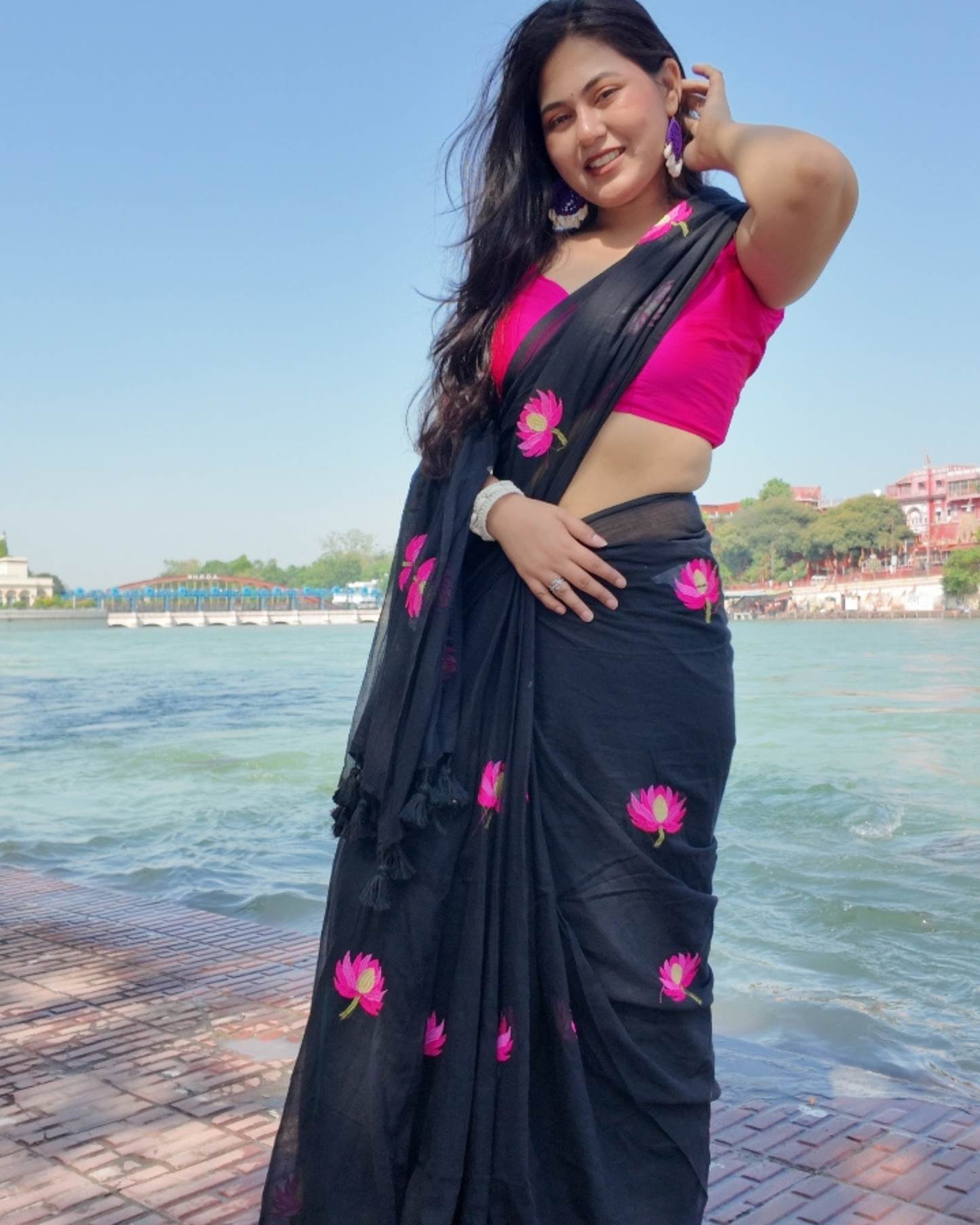 Midnight Bloom Cotton Saree