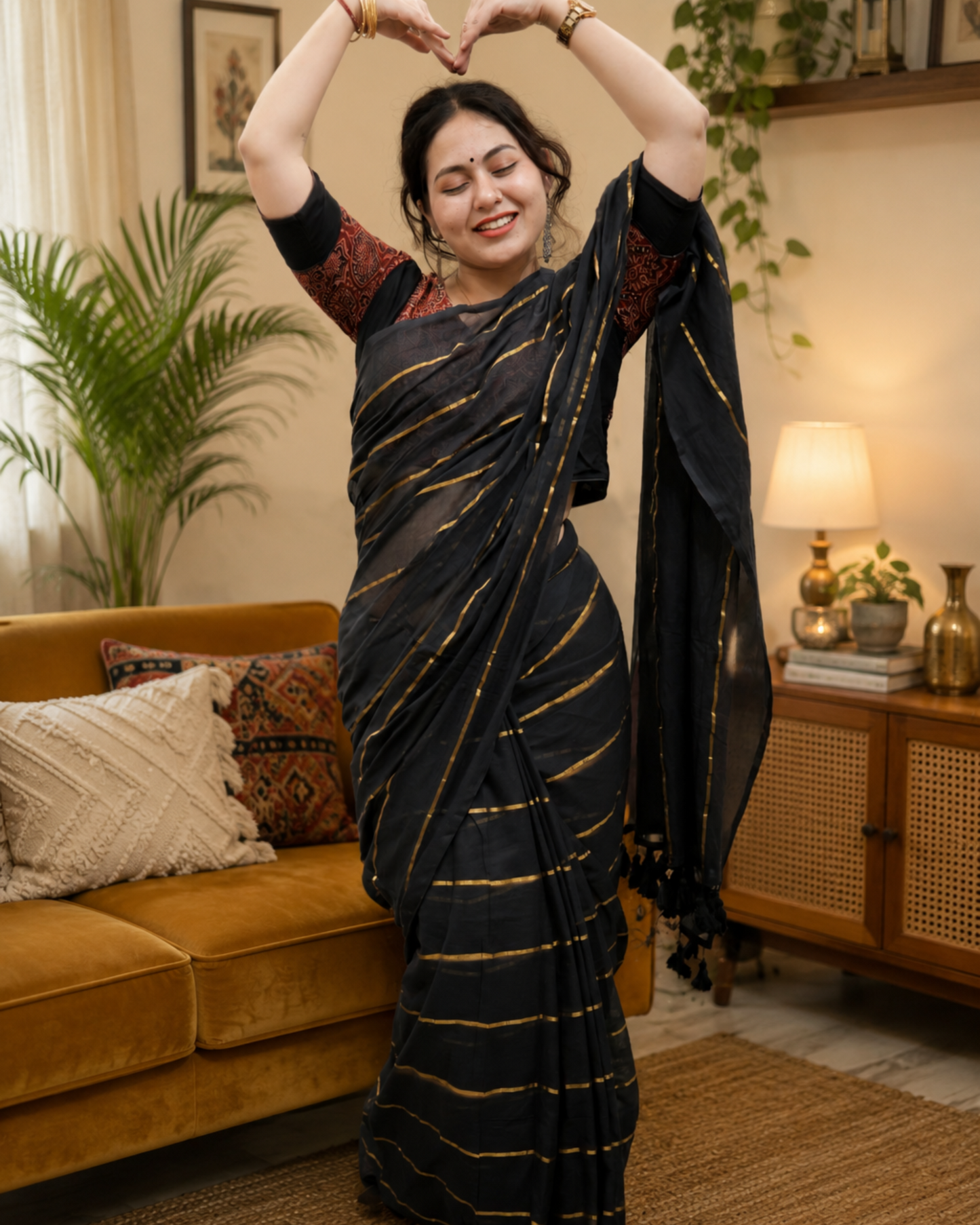 Midnight Stripe Mul Cotton Saree