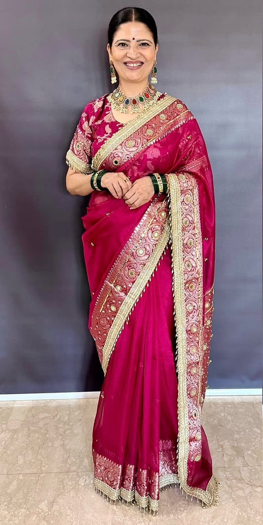 Viral Banarasi Soft Tissue Silk Ghunghroo Saree With Heavy Lace Attached