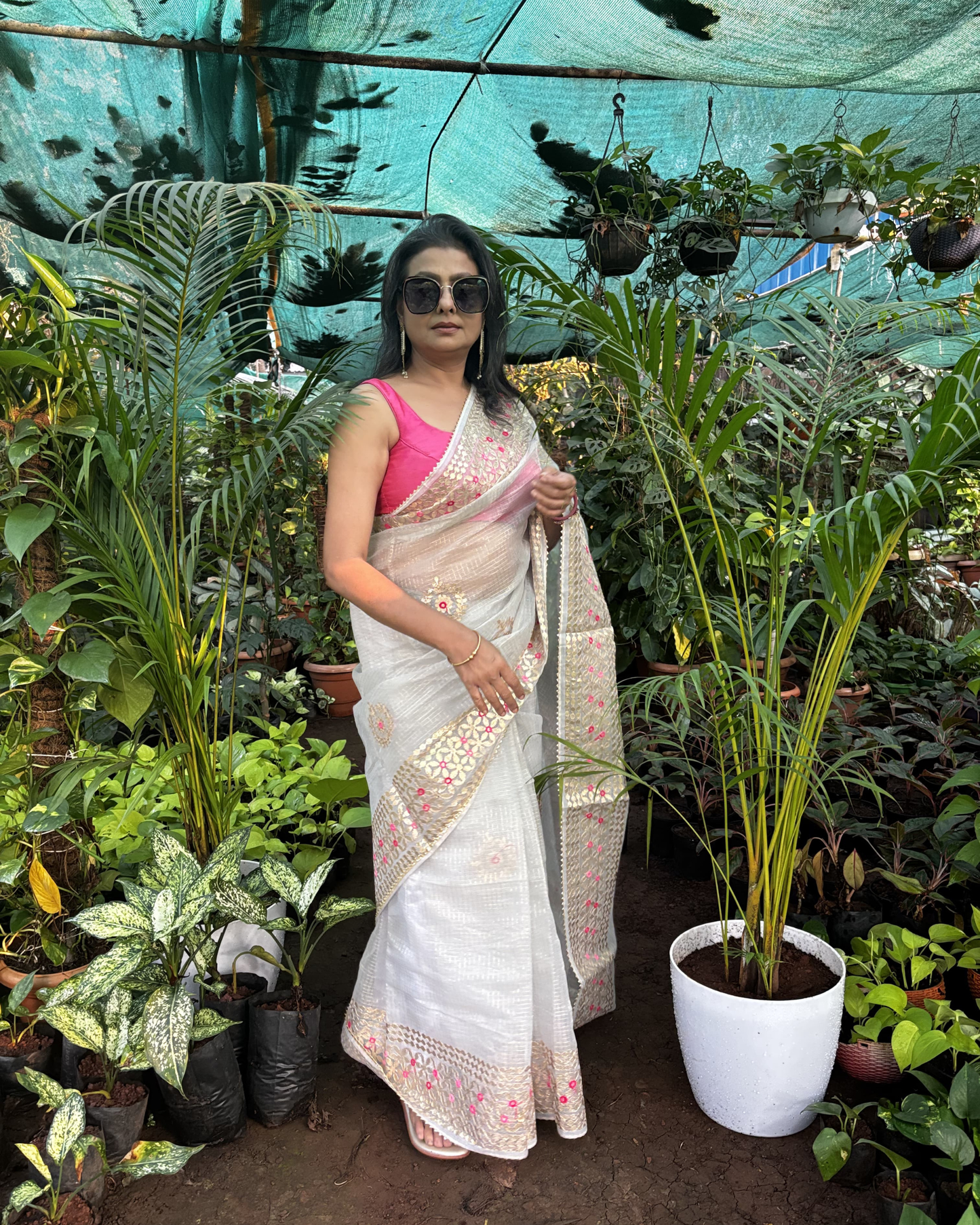 Kota Doria Zari Check Saree with Heavy Gota Patti Meena Work