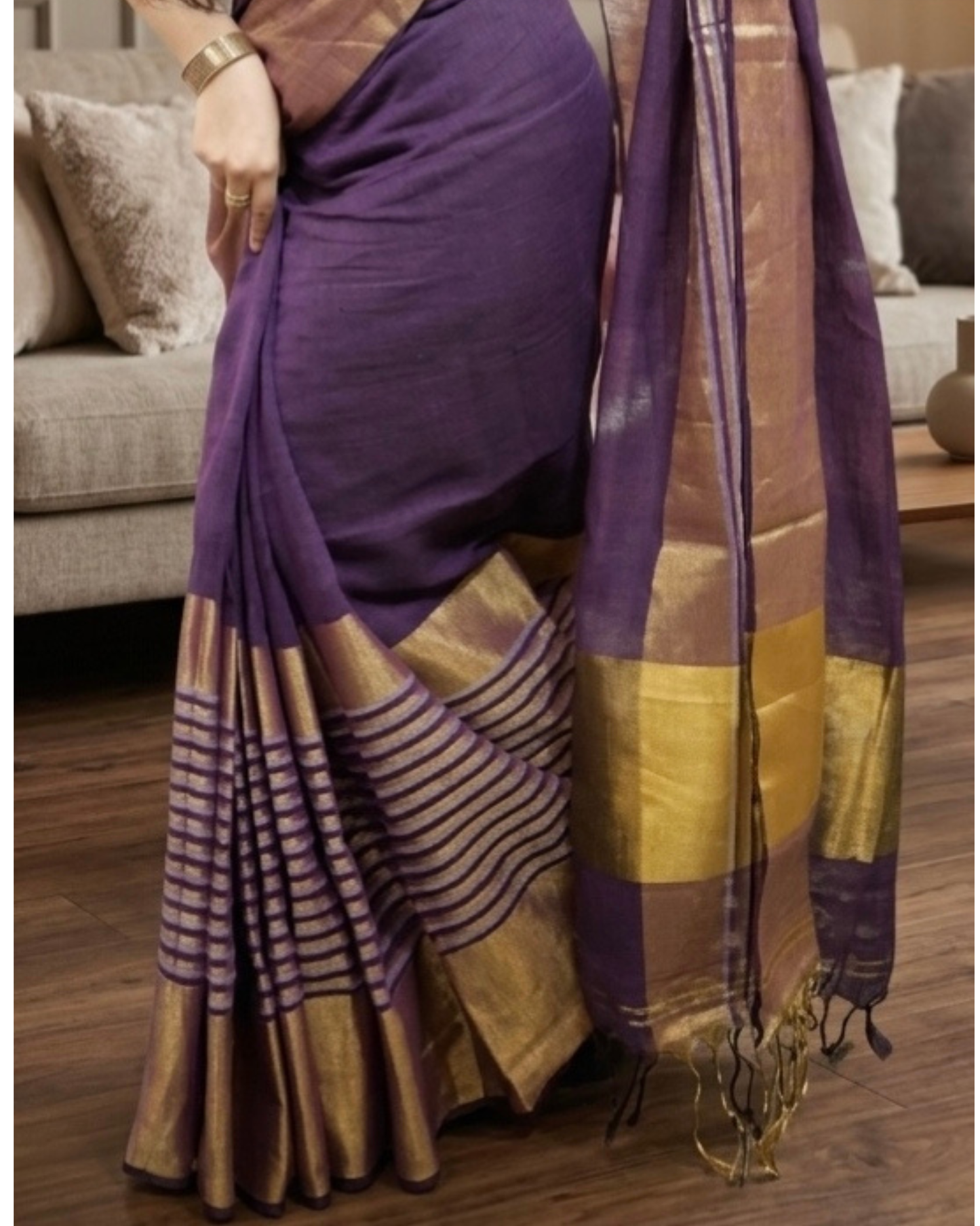 Handwoven Linen Zari Border Saree