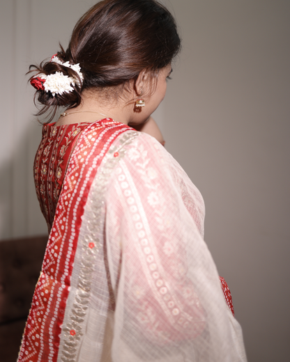 Kota Doria Saree With Bandhej Border
