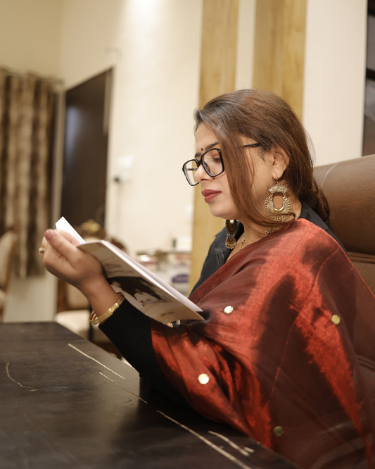 Deep Maroon Mul Tissue with Antique Ginni Work