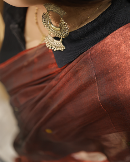Deep Maroon Mul Tissue with Antique Ginni Work