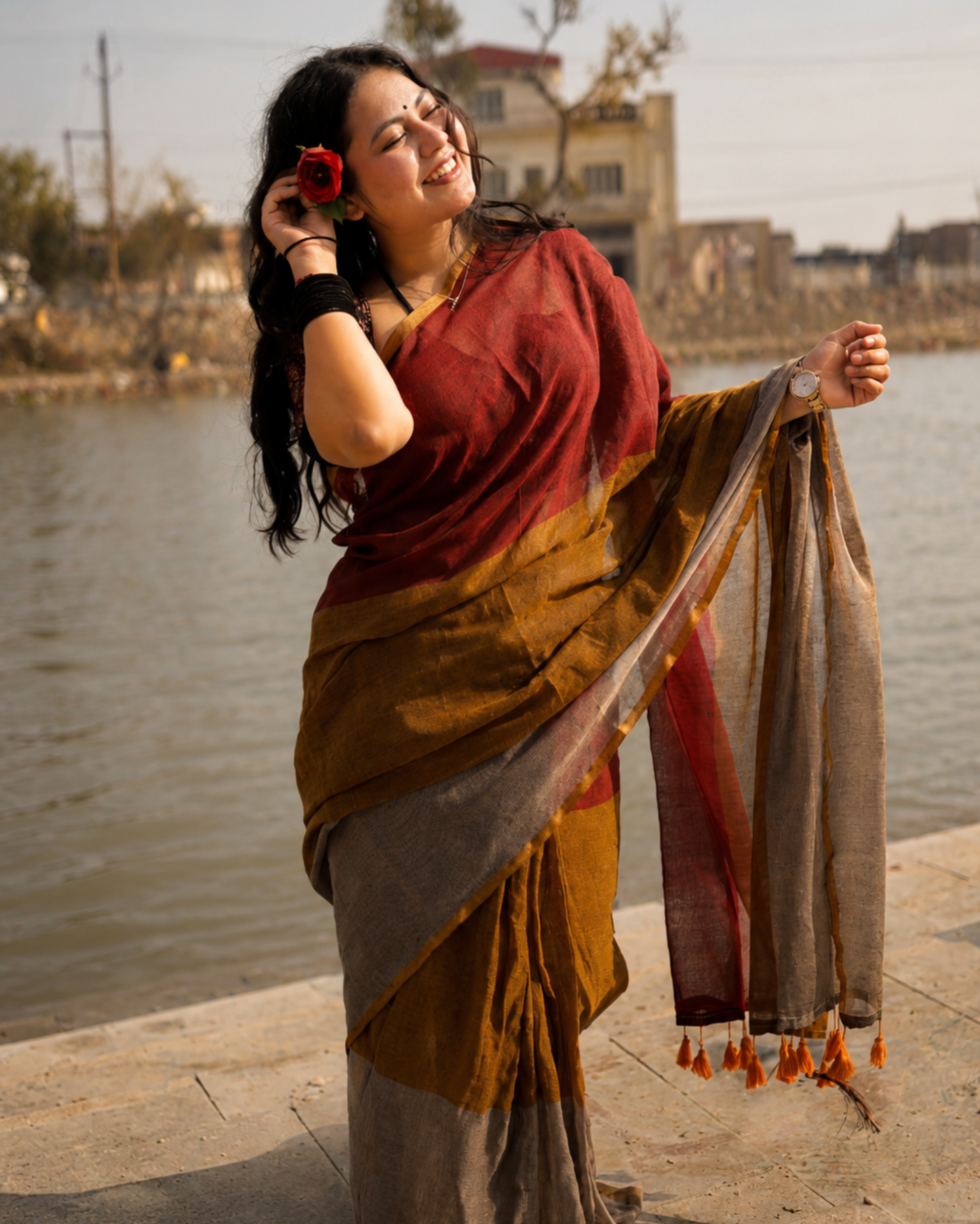 Colour Block Mul Mul Saree