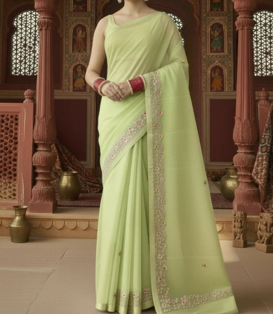 Bahaar Pista Kota Doria Saree