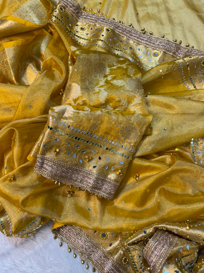 Viral Banarasi Soft Tissue Silk Ghunghroo Saree With Heavy Lace Attached