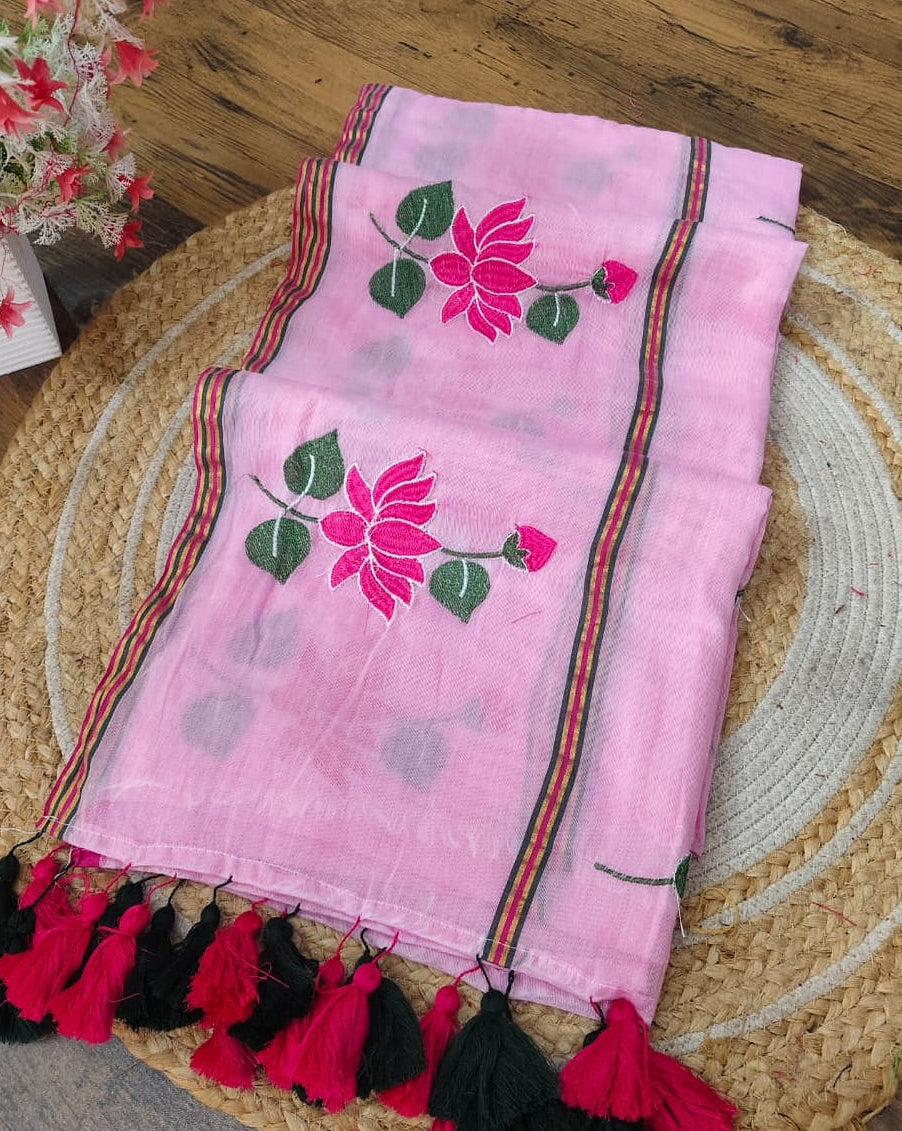 Lotus & Bud Mul Cotton Saree