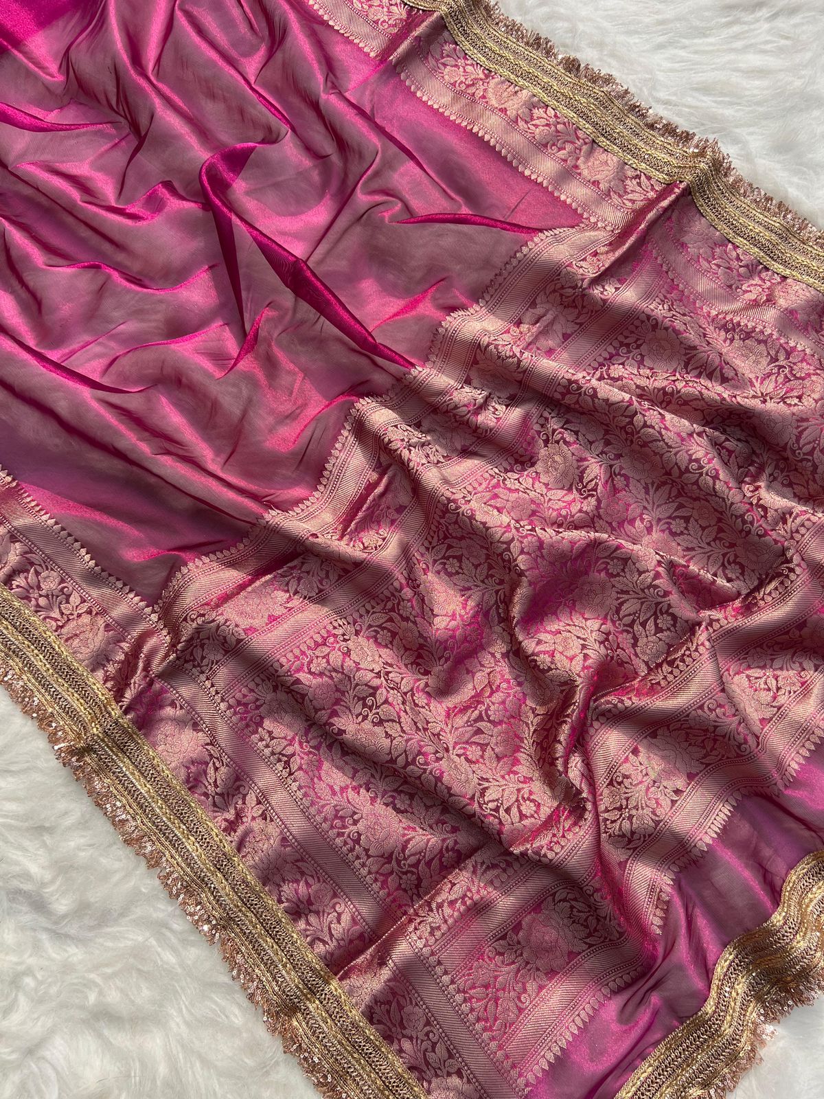 Gulab Border Banarasi Tissue Silk Saree
