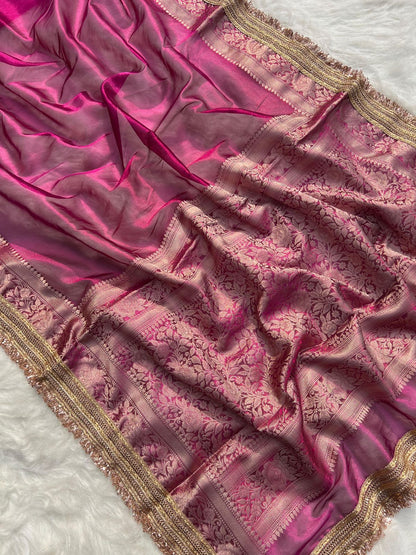 Gulab Border Banarasi Tissue Silk Saree