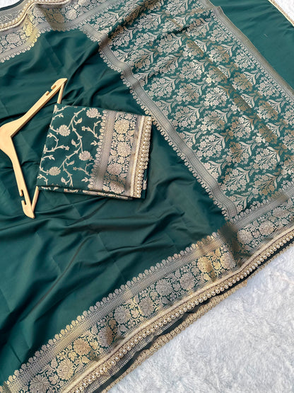 Premium Banarasi Silk Saree with Heavy Zari Border & Pearl Lace Work