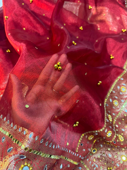 Viral Banarasi Soft Tissue Silk Ghunghroo Saree With Heavy Lace Attached
