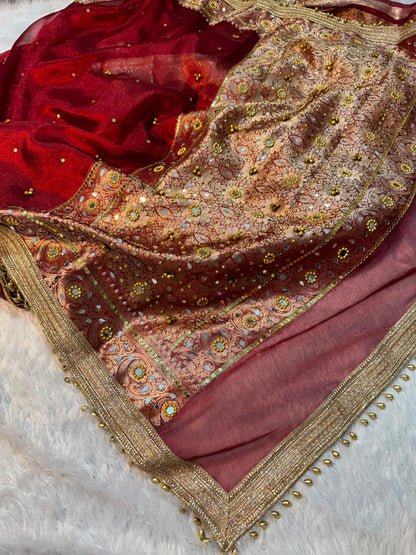 Viral Banarasi Soft Tissue Silk Ghunghroo Saree With Heavy Lace Attached