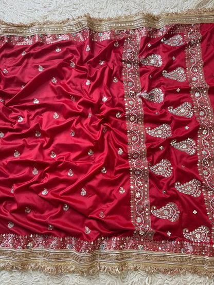 Sindoori Mirror Embellished Banarasi Katan Silk Saree