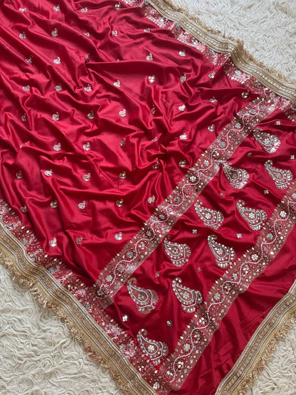 Sindoori Mirror Embellished Banarasi Katan Silk Saree