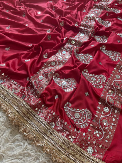 Sindoori Mirror Embellished Banarasi Katan Silk Saree