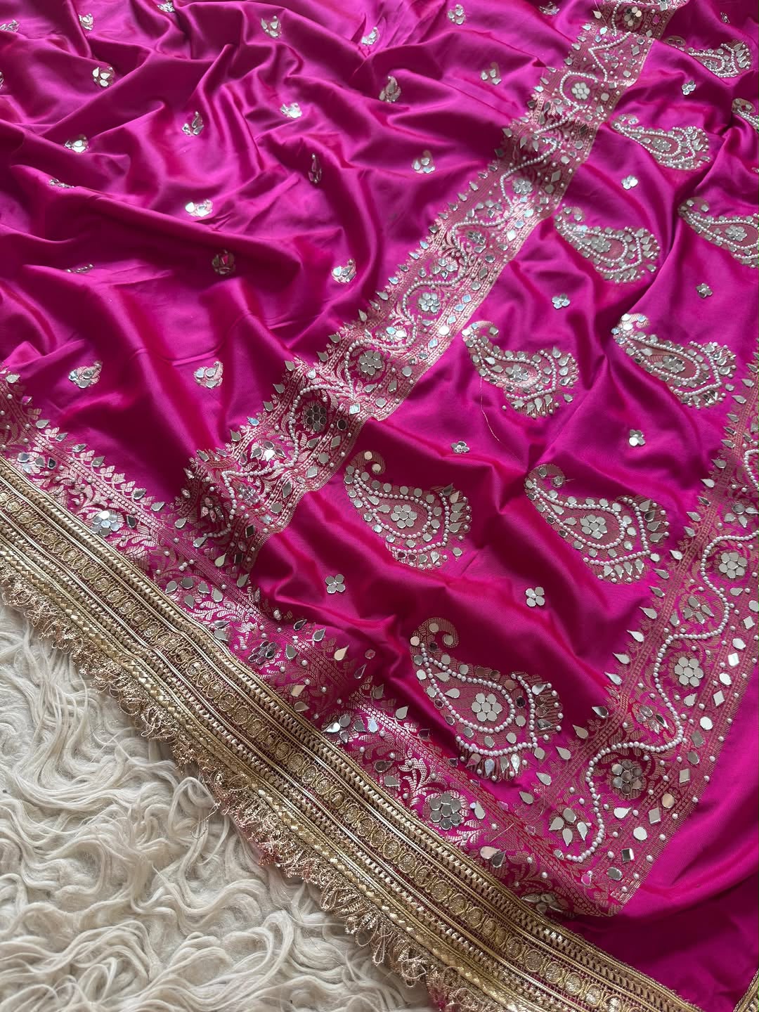 Gulbahar  Mirror Embellished Banarasi Katan Silk Saree