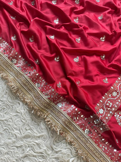 Sindoori Mirror Embellished Banarasi Katan Silk Saree