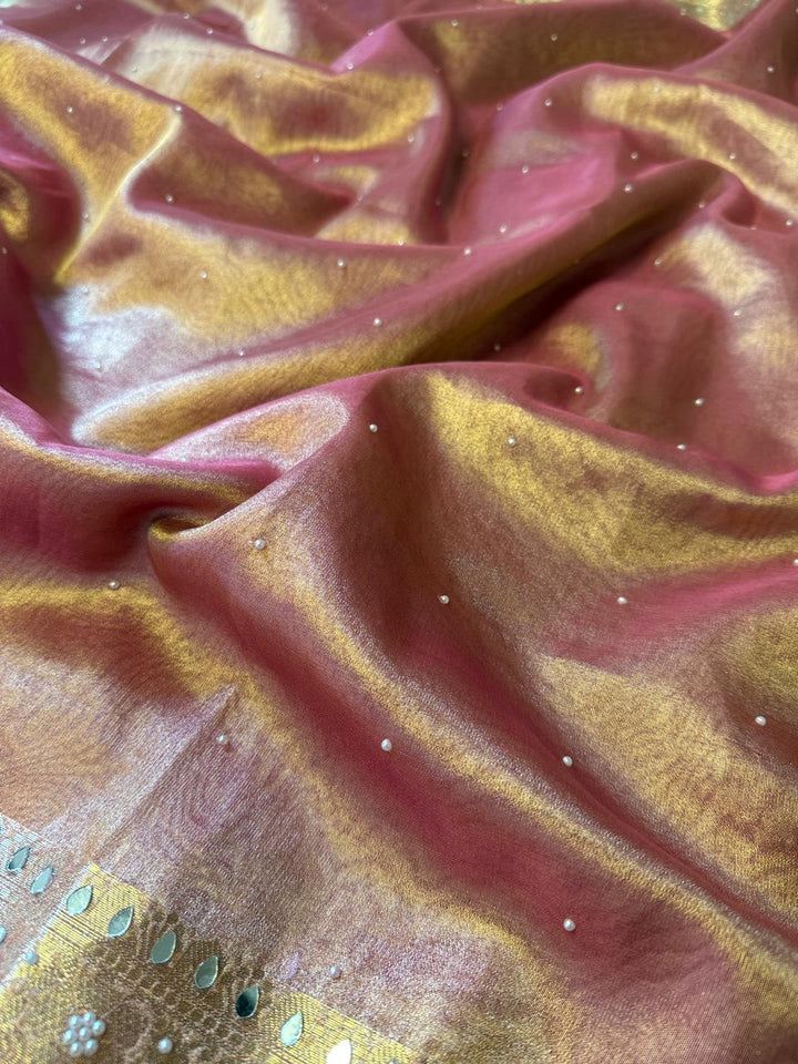 Rosé Gold Banarasi Tissue Silk Saree