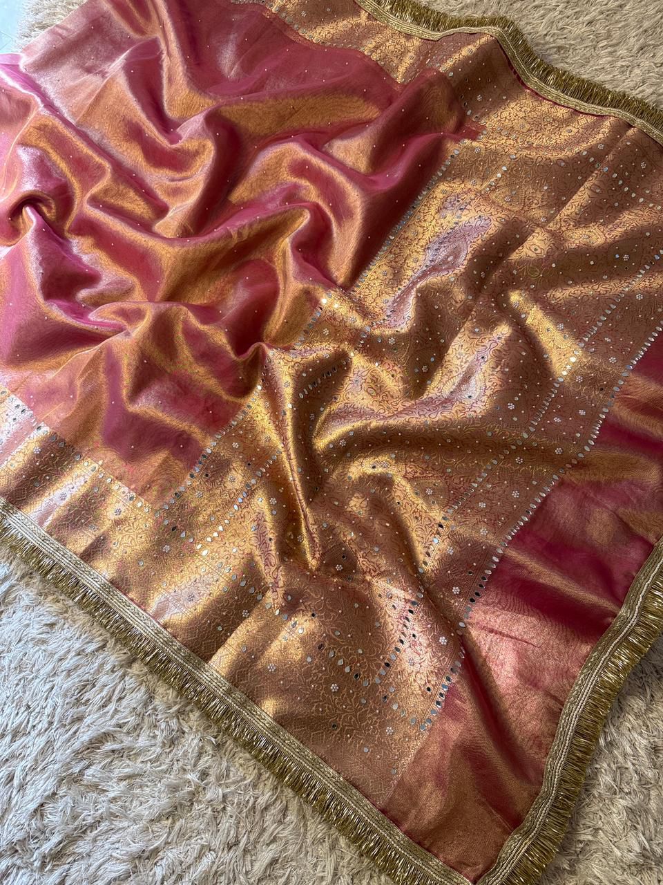 Rosé Gold Banarasi Tissue Silk Saree