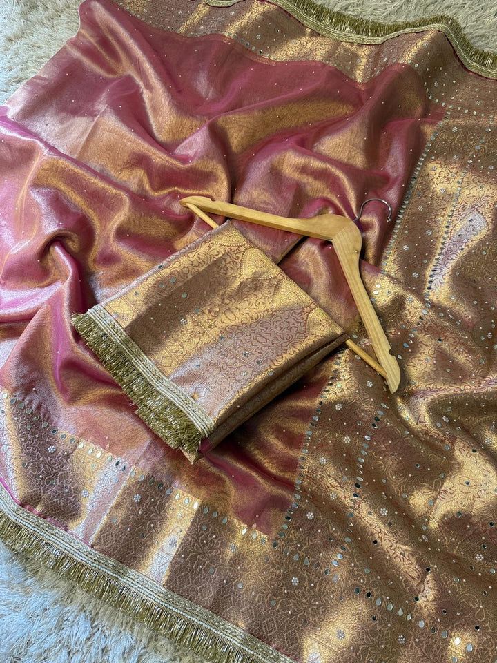 Rosé Gold Banarasi Tissue Silk Saree