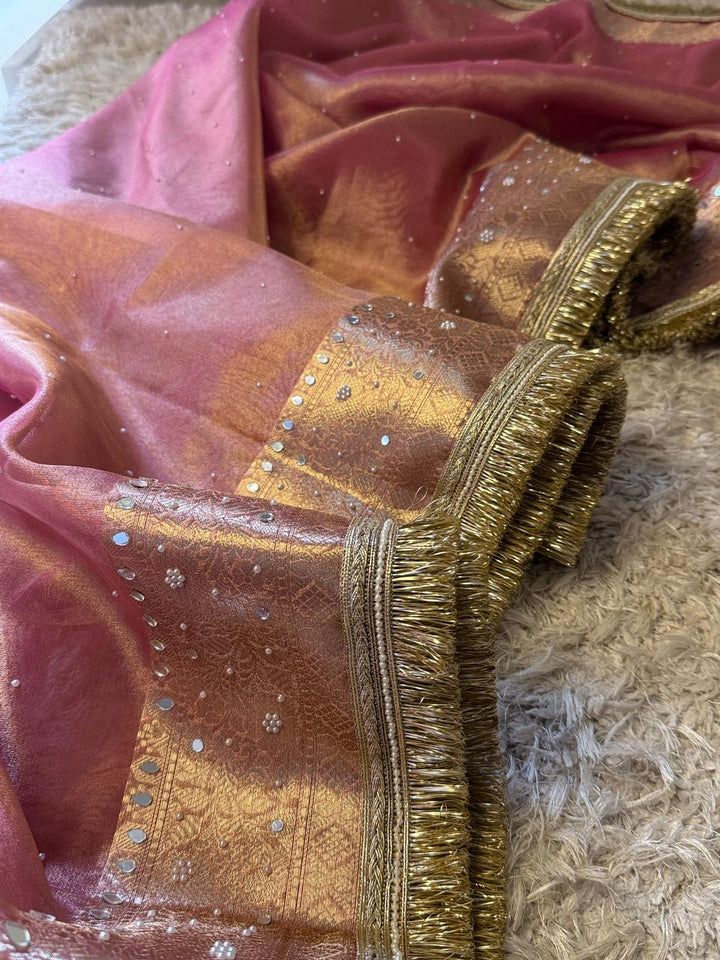 Rosé Gold Banarasi Tissue Silk Saree
