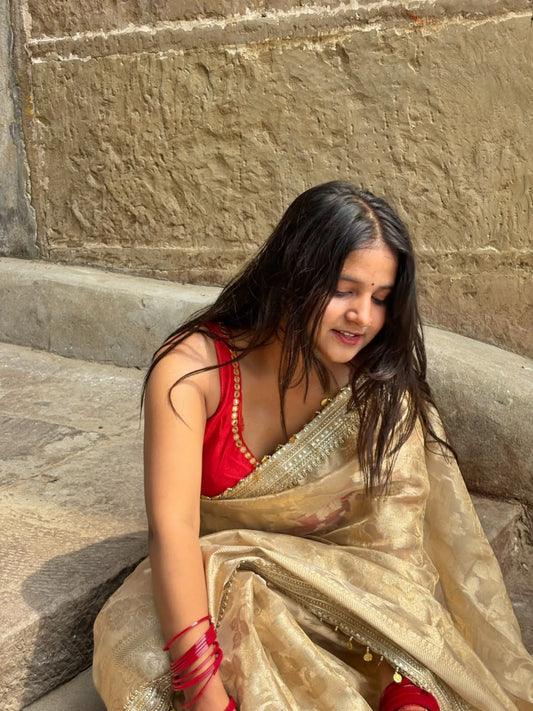Gulab Jaal Coin Lace Tissue Silk Saree