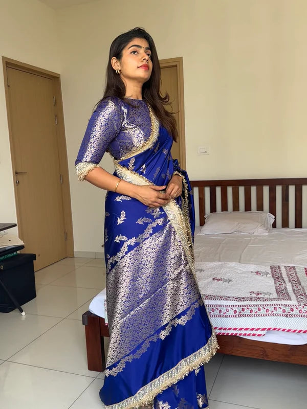 Meenakari Katan Silk Sare With Heavy Lace Border