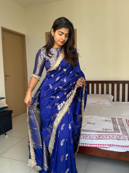 Meenakari Katan Silk Sare With Heavy Lace Border
