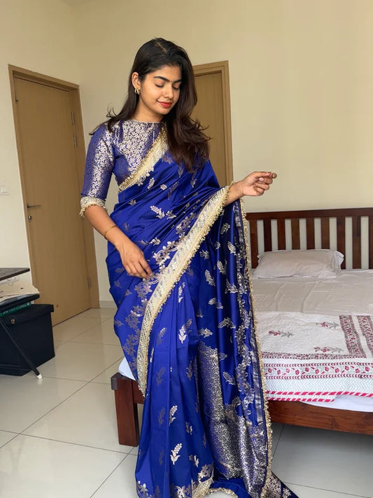 Meenakari Katan Silk Sare With Heavy Lace Border