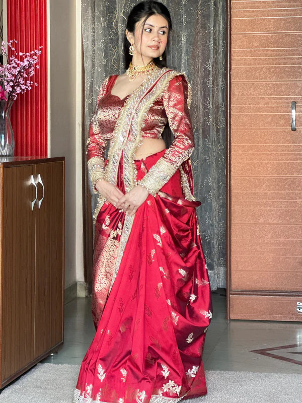 Meenakari Katan Silk Sare With Heavy Lace Border