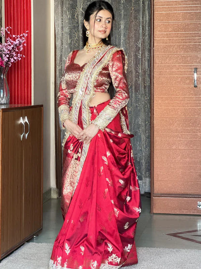 Meenakari Katan Silk Sare With Heavy Lace Border