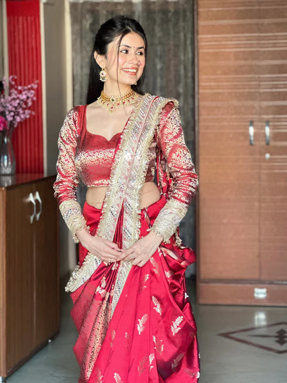 Meenakari Katan Silk Sare With Heavy Lace Border