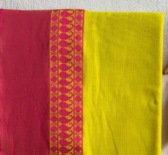 Light Green Cotton Saree with Pink Zari Border