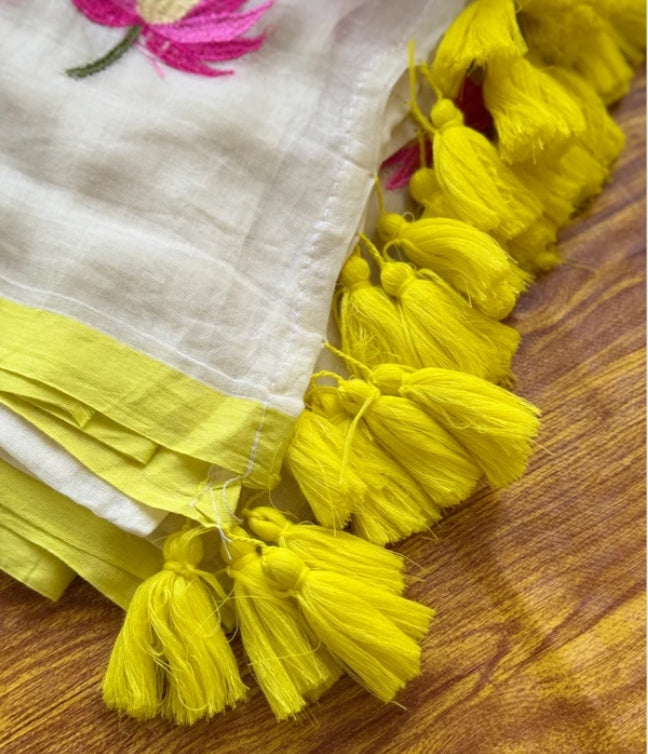 Lotus Embroidered Mul Cotton Saree