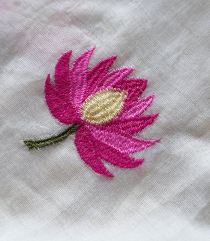 Lotus Embroidered Mul Cotton Saree