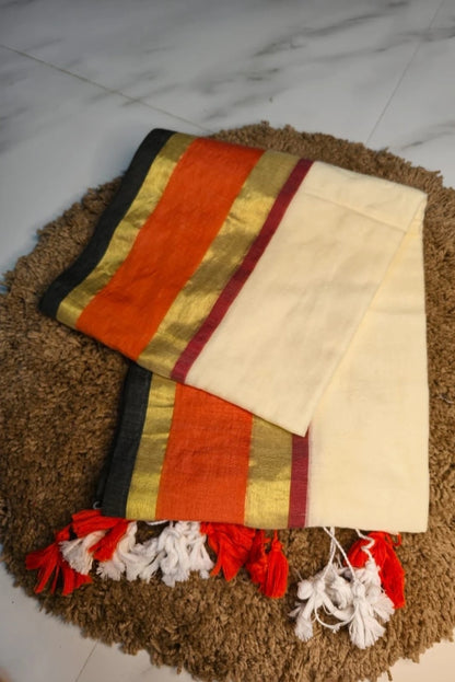 Kasavu Grace Ivory Saree with Contrast Border