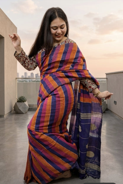 Rangriti Striped Handloom Linen Saree